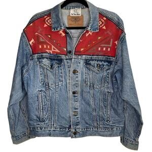 Vintage On your Back International Denim Aztec Long Sleeve Jean Jacket Blue M